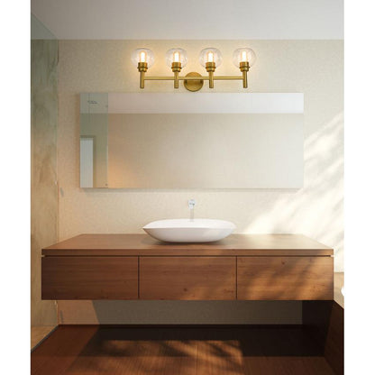 Z-Lite Sutton 4-Light Brushed Gold Steel Frame Clear Glass Shade Vanity Light