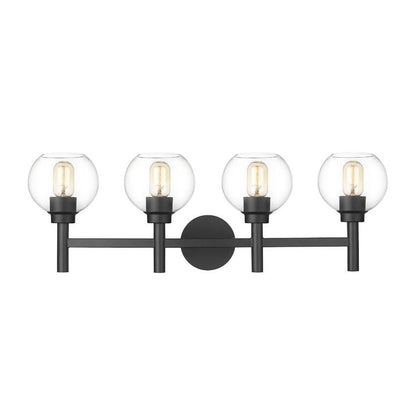 Z-Lite Sutton 4-Light Matte Black Steel Frame Clear Glass Shade Vanity Light