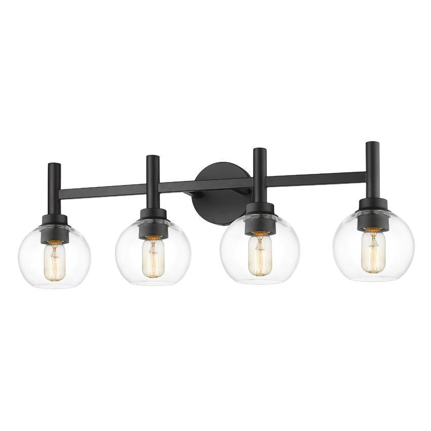 Z-Lite Sutton 4-Light Matte Black Steel Frame Clear Glass Shade Vanity Light