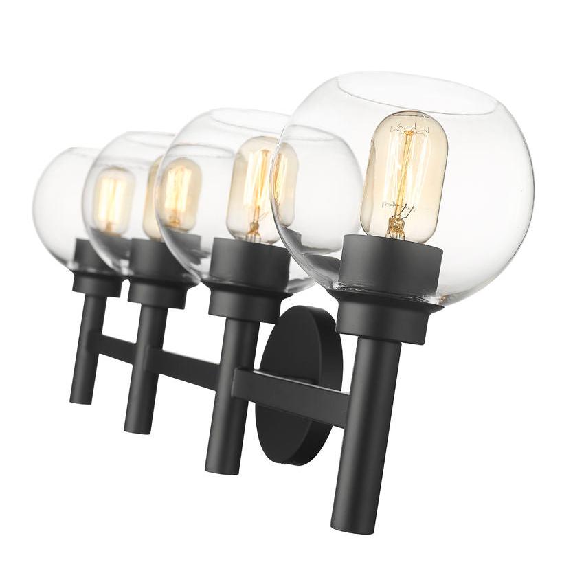 Z-Lite Sutton 4-Light Matte Black Steel Frame Clear Glass Shade Vanity Light