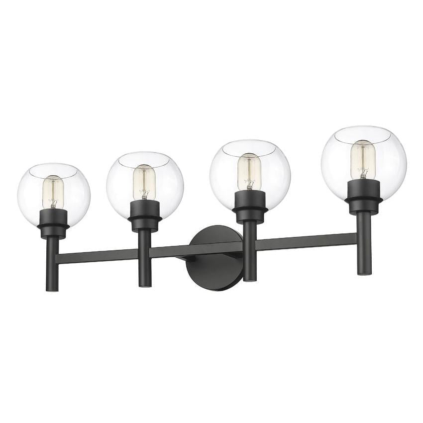Z-Lite Sutton 4-Light Matte Black Steel Frame Clear Glass Shade Vanity Light