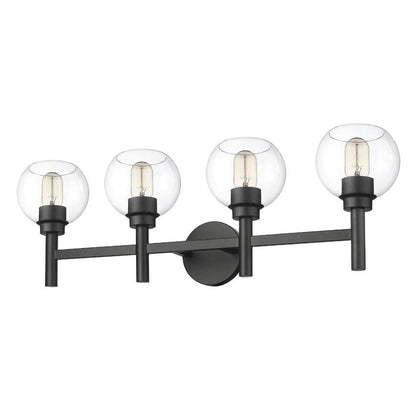 Z-Lite Sutton 4-Light Matte Black Steel Frame Clear Glass Shade Vanity Light