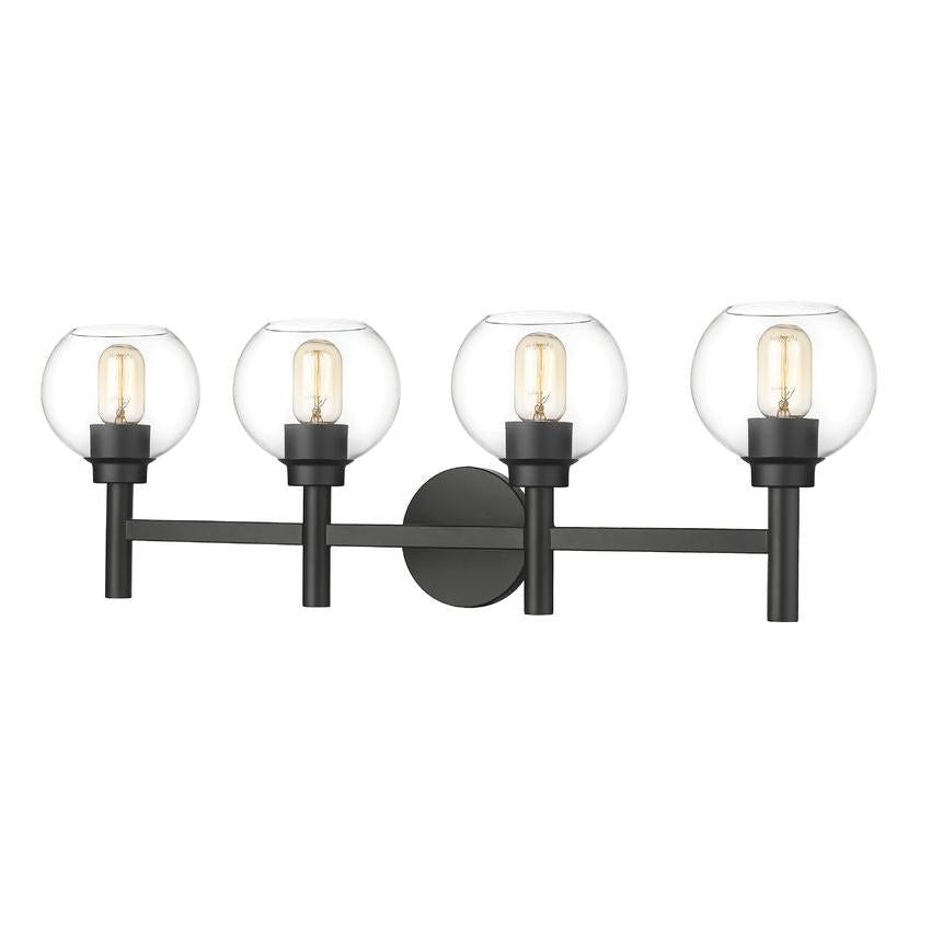 Z-Lite Sutton 4-Light Matte Black Steel Frame Clear Glass Shade Vanity Light