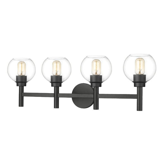 Z-Lite Sutton 4-Light Matte Black Steel Frame Clear Glass Shade Vanity Light