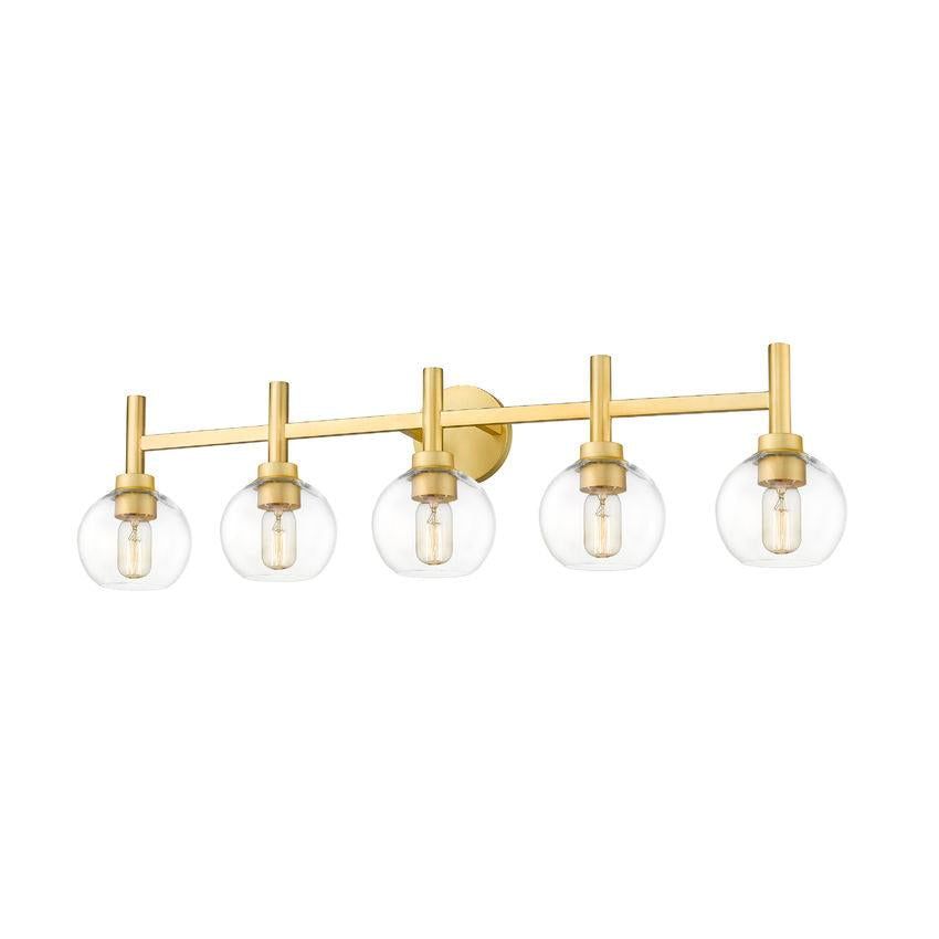 Z-Lite Sutton 5-Light Brushed Gold Steel Frame Clear Glass Shade Vanity Light
