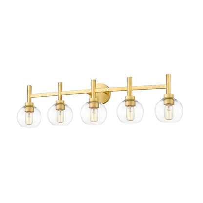 Z-Lite Sutton 5-Light Brushed Gold Steel Frame Clear Glass Shade Vanity Light