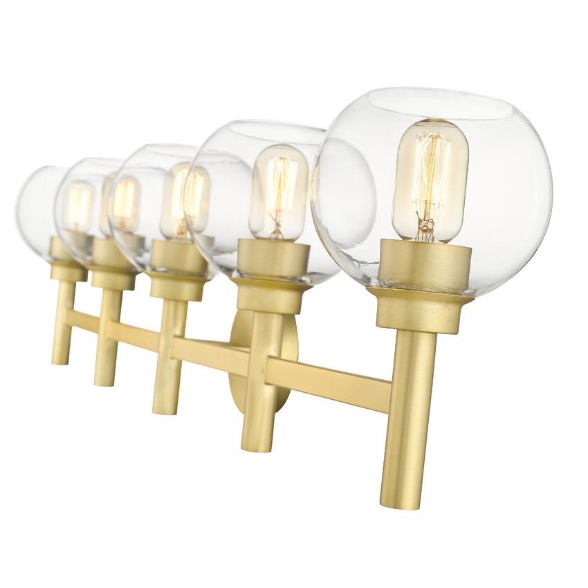 Z-Lite Sutton 5-Light Brushed Gold Steel Frame Clear Glass Shade Vanity Light