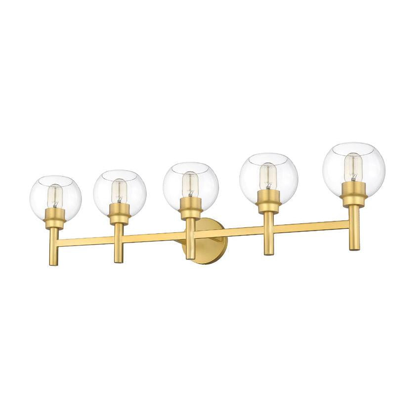 Z-Lite Sutton 5-Light Brushed Gold Steel Frame Clear Glass Shade Vanity Light