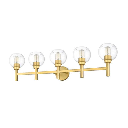 Z-Lite Sutton 5-Light Brushed Gold Steel Frame Clear Glass Shade Vanity Light