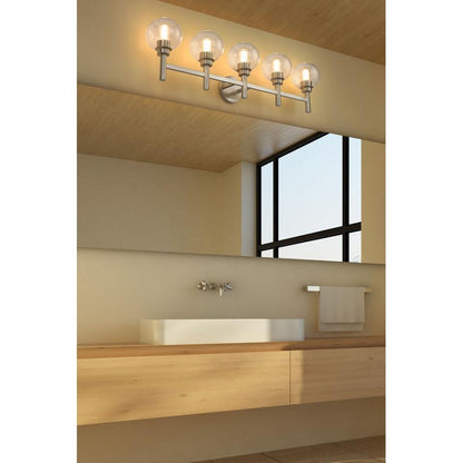Z-Lite Sutton 5-Light Brushed Nickel Steel Frame Clear Glass Shade Vanity Light