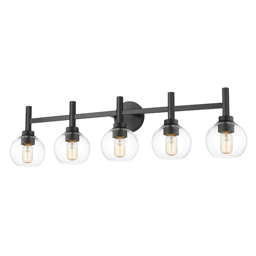 Z-Lite Sutton 5-Light Matte Black Steel Frame Clear Glass Shade Vanity Light