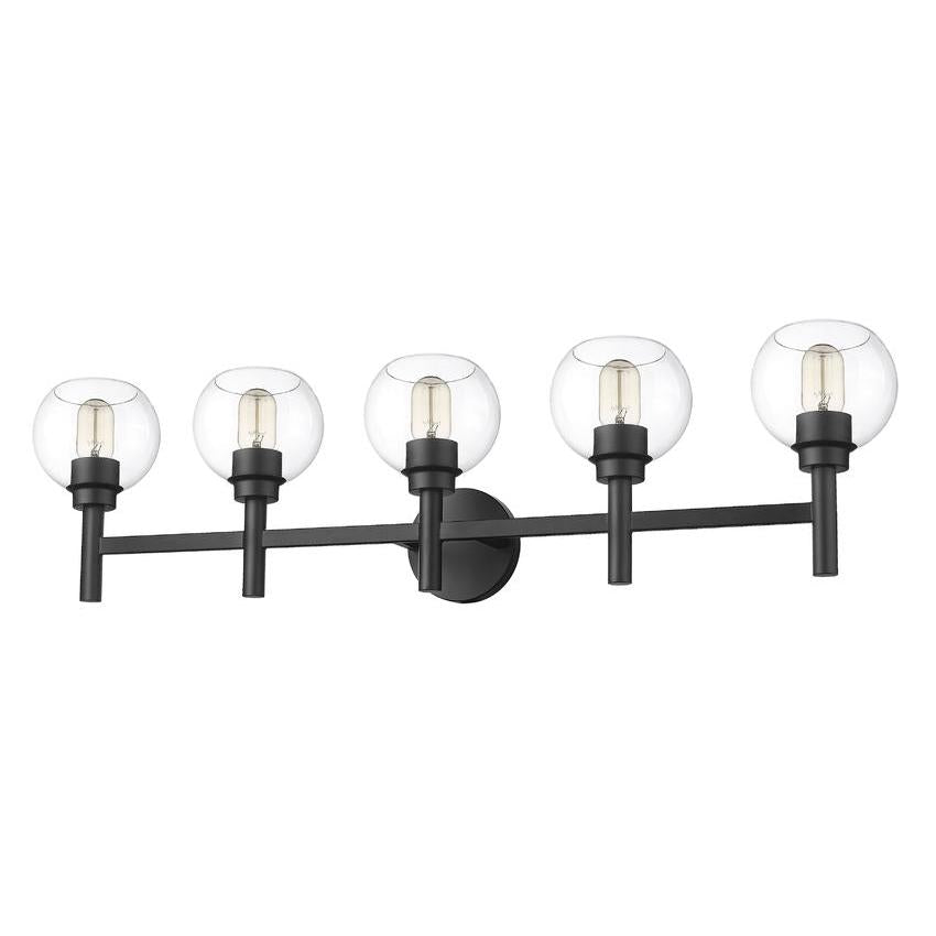 Z-Lite Sutton 5-Light Matte Black Steel Frame Clear Glass Shade Vanity Light