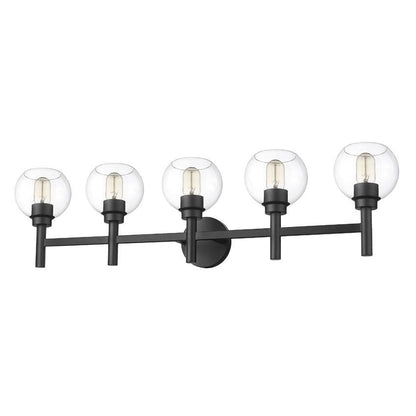 Z-Lite Sutton 5-Light Matte Black Steel Frame Clear Glass Shade Vanity Light