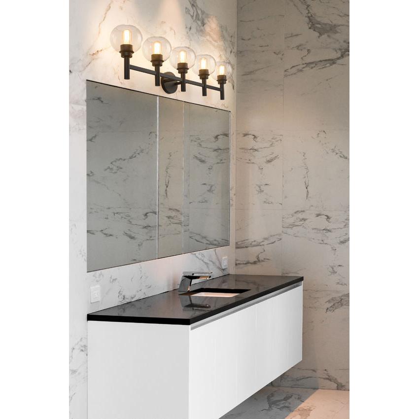 Z-Lite Sutton 5-Light Matte Black Steel Frame Clear Glass Shade Vanity Light