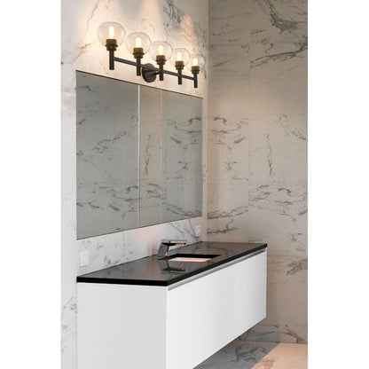 Z-Lite Sutton 5-Light Matte Black Steel Frame Clear Glass Shade Vanity Light