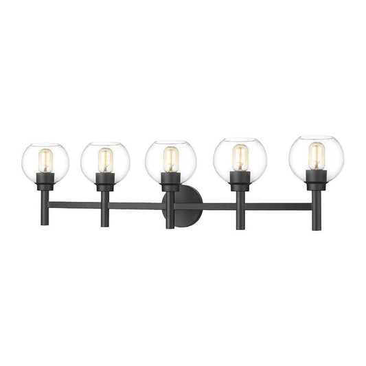 Z-Lite Sutton 5-Light Matte Black Steel Frame Clear Glass Shade Vanity Light