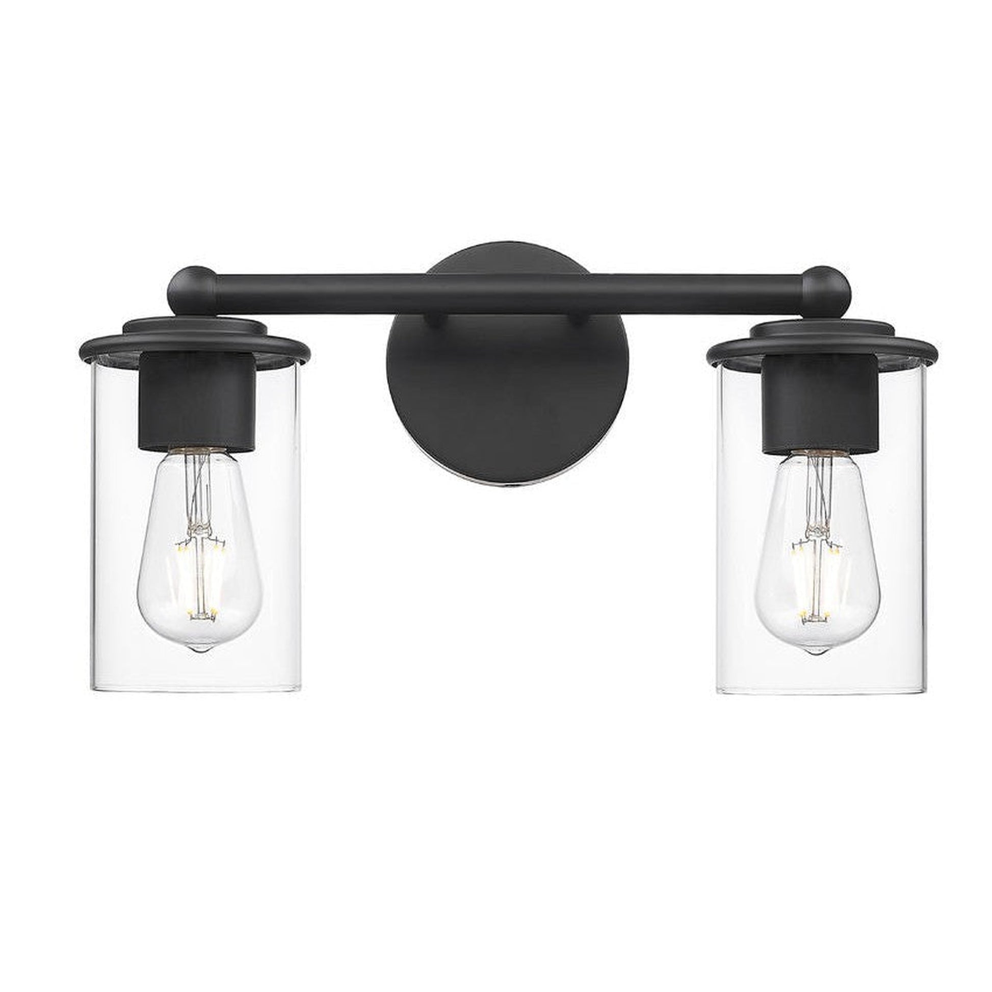 Z-Lite Thayer 16" 2-Light Matte Black Steel and Clear Glass Shade Vanity Light