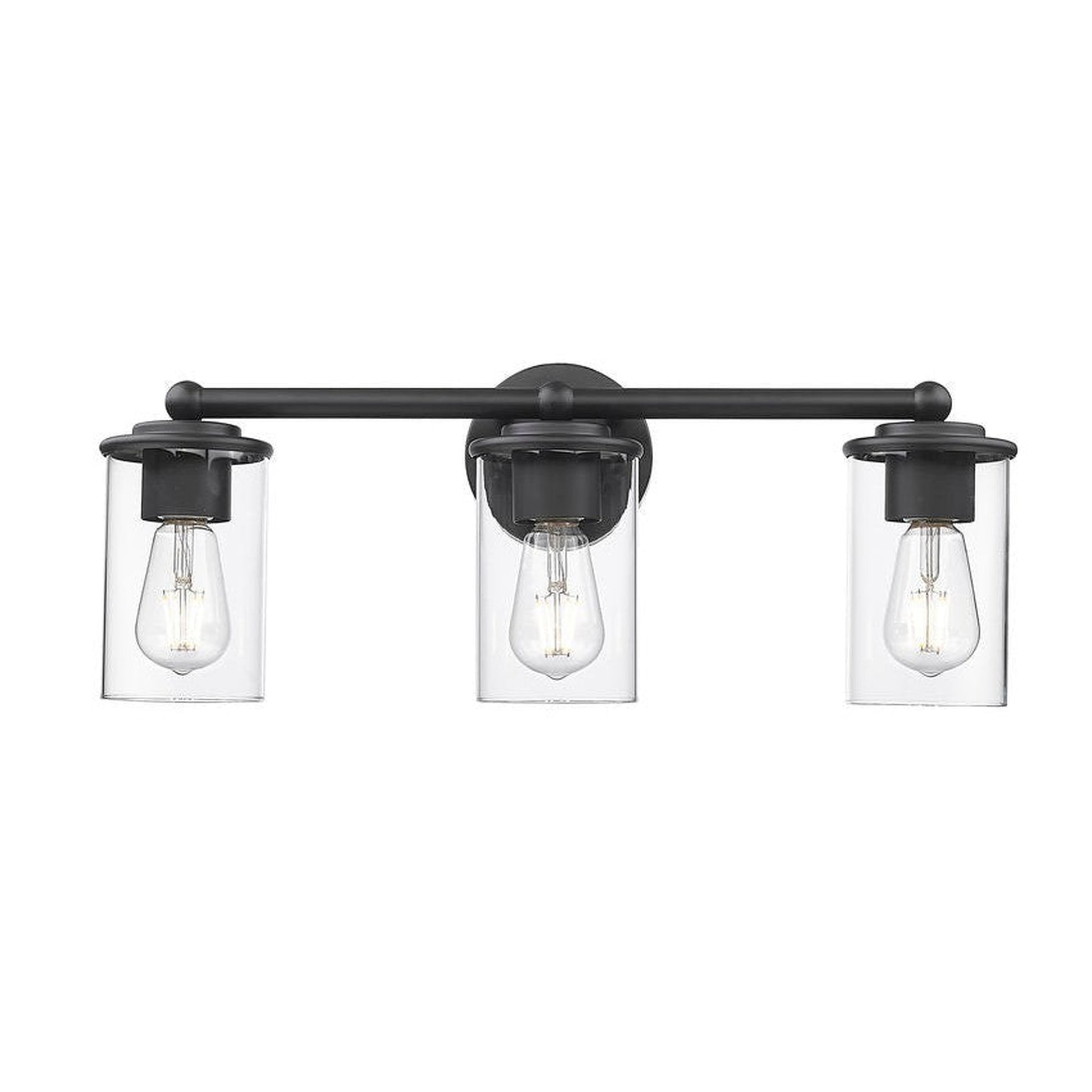 Z-Lite Thayer 23" 3-Light Matte Black Steel and Clear Glass Shade Vanity Light