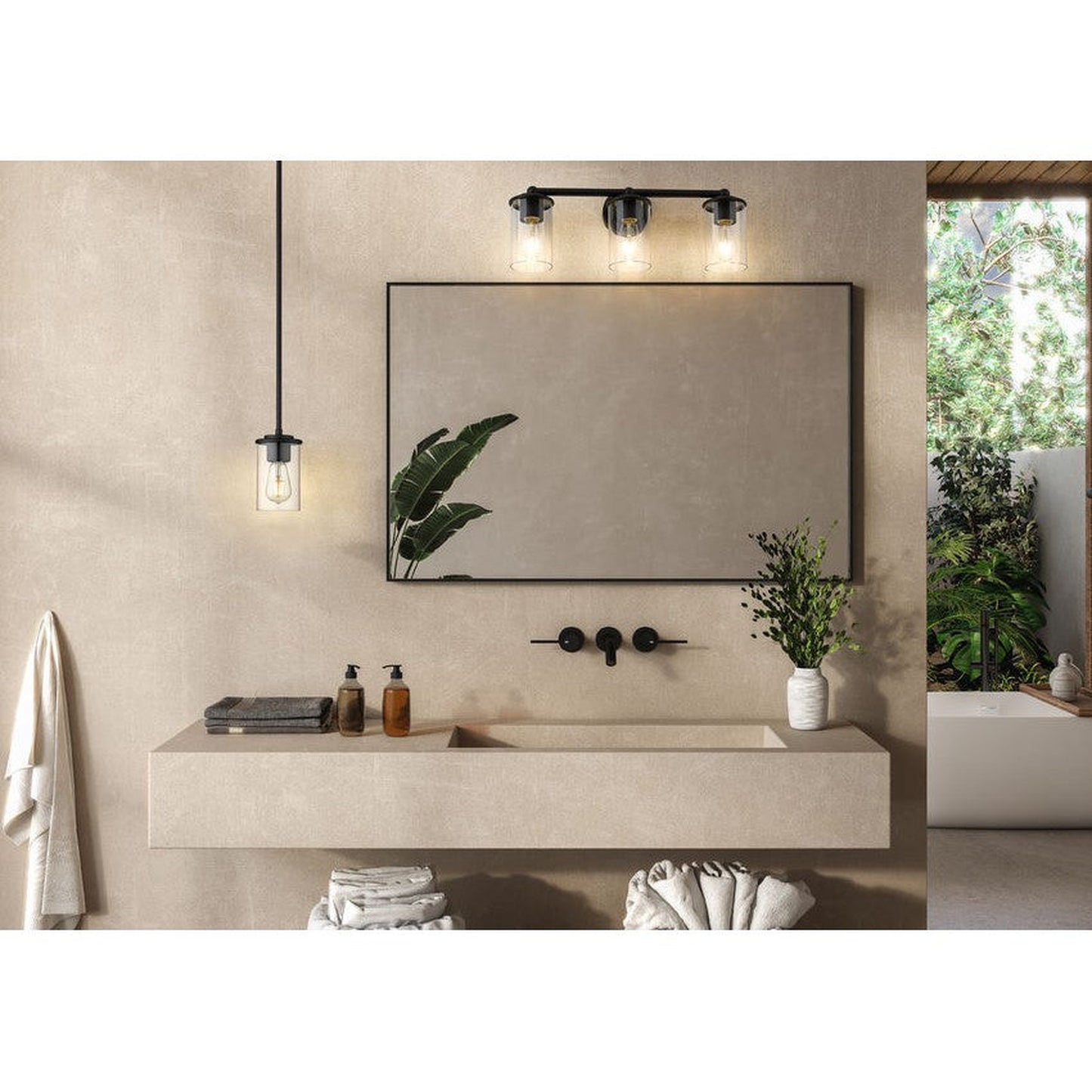 Z-Lite Thayer 23" 3-Light Matte Black Steel and Clear Glass Shade Vanity Light