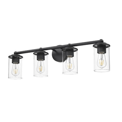 Z-Lite Thayer 31" 4-Light Matte Black Steel and Clear Glass Shade Vanity Light