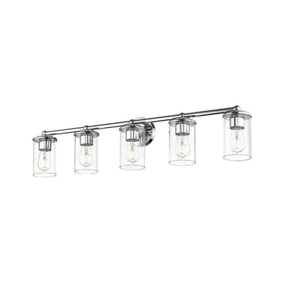 Z-Lite Thayer 39" 5-Light Chrome Steel and Clear Glass Shade Vanity Light