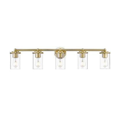 Z-Lite Thayer 39" 5-Light Luxe Gold Steel and Clear Glass Shade Vanity Light