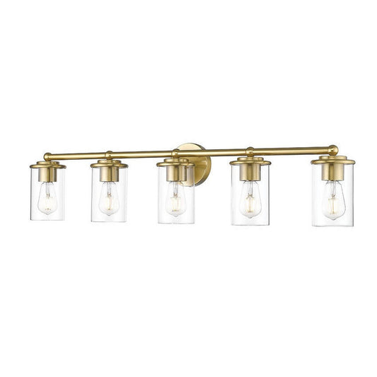 Z-Lite Thayer 39" 5-Light Luxe Gold Steel and Clear Glass Shade Vanity Light