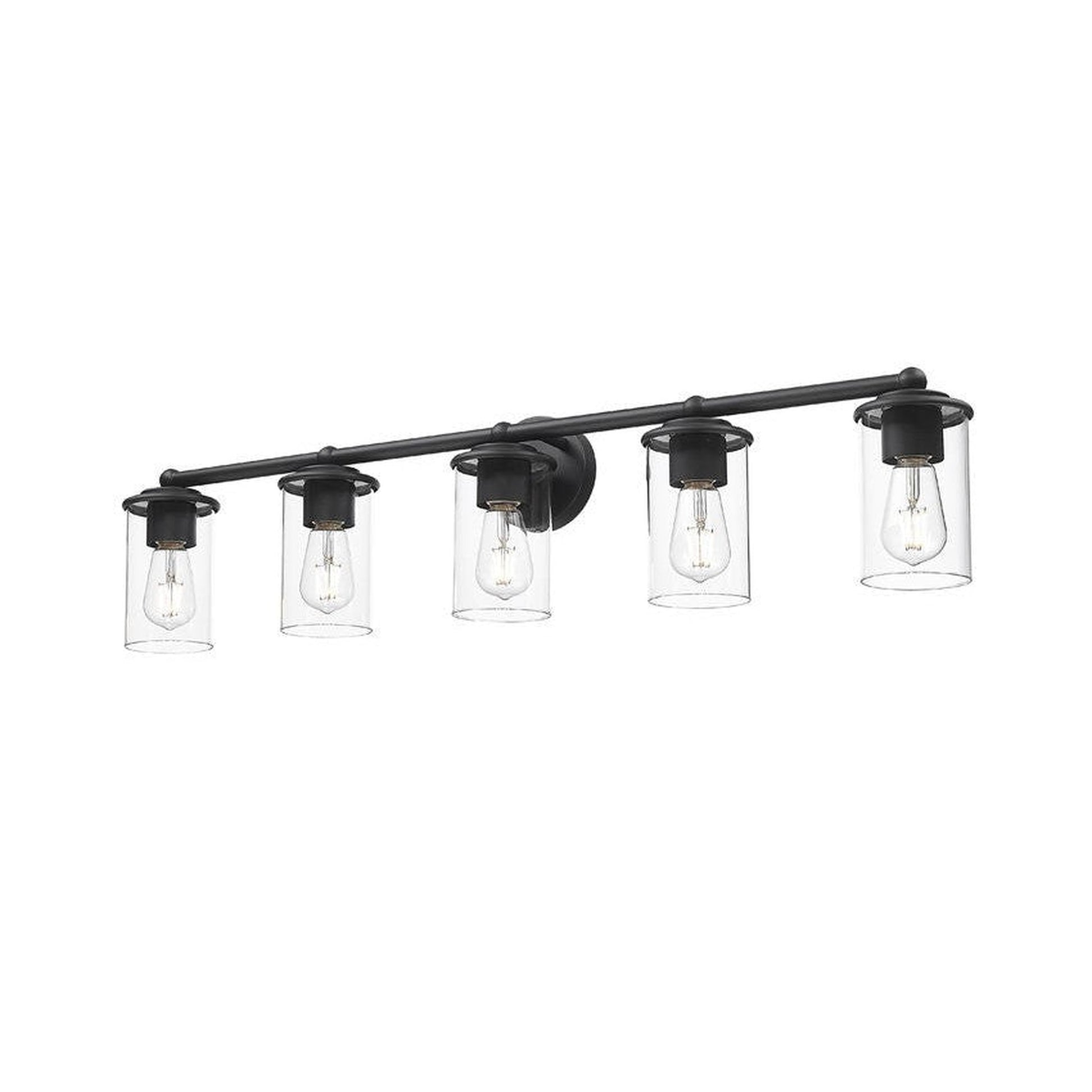 Z-Lite Thayer 39" 5-Light Matte Black Steel and Clear Glass Shade Vanity Light