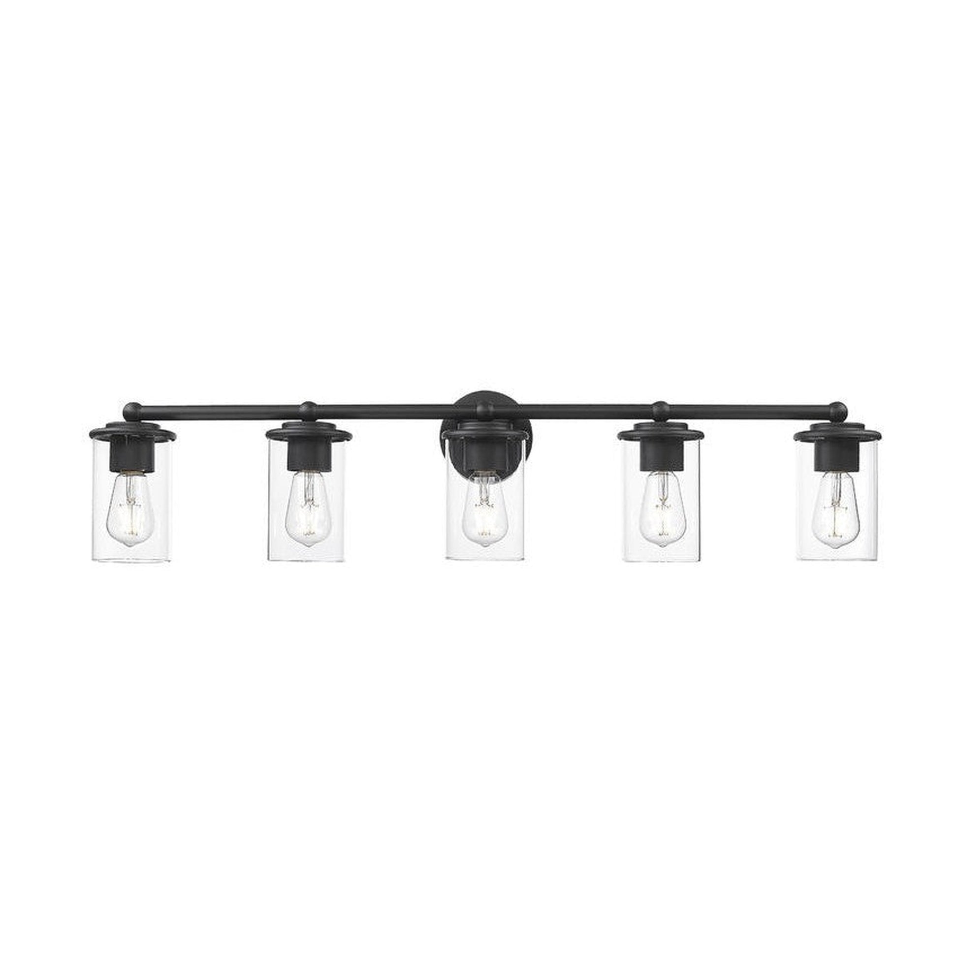 Z-Lite Thayer 39" 5-Light Matte Black Steel and Clear Glass Shade Vanity Light