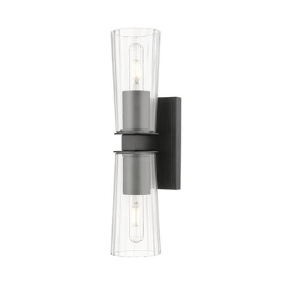 Z-Lite Titus 5" 2-Light Matte Black Wall Sconce With Clear Glass Shade