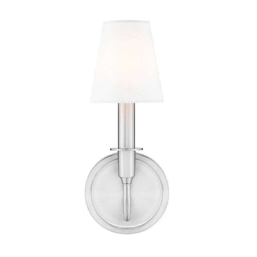 Z-Lite Tova 5" 1-Light Brushed Nickel Steel Frame White Fabric Shade Wall Sconce