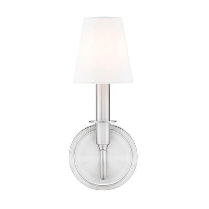 Z-Lite Tova 5" 1-Light Brushed Nickel Steel Frame White Fabric Shade Wall Sconce
