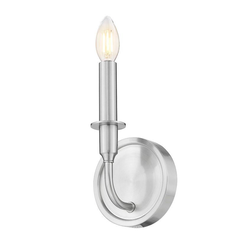 Z-Lite Tova 5" 1-Light Brushed Nickel Steel Frame White Fabric Shade Wall Sconce
