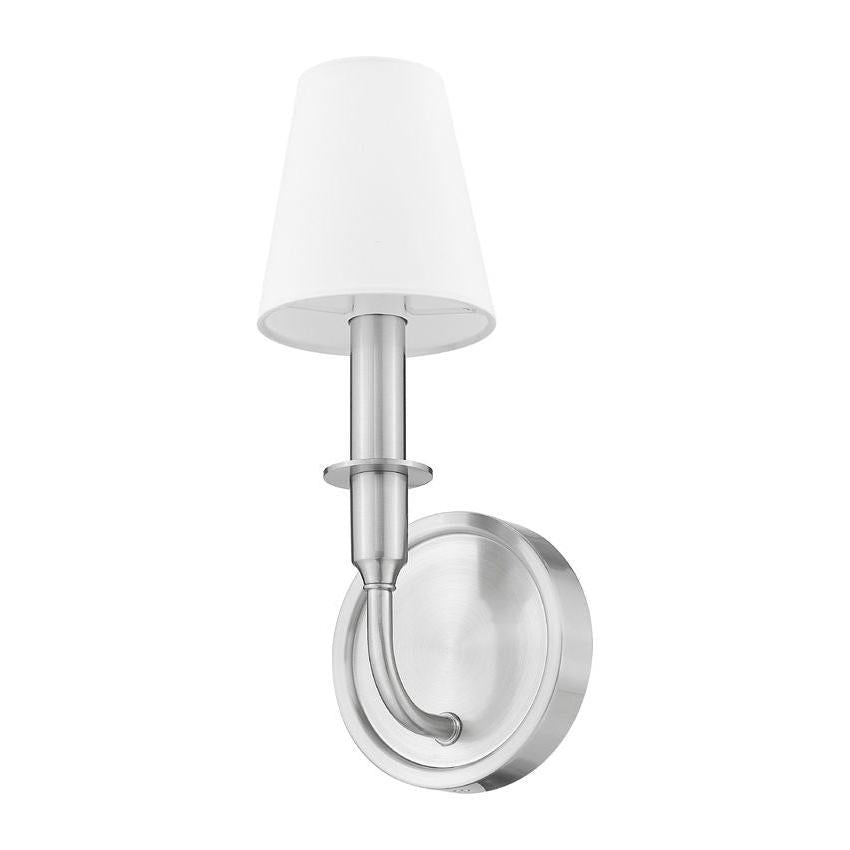 Z-Lite Tova 5" 1-Light Brushed Nickel Steel Frame White Fabric Shade Wall Sconce