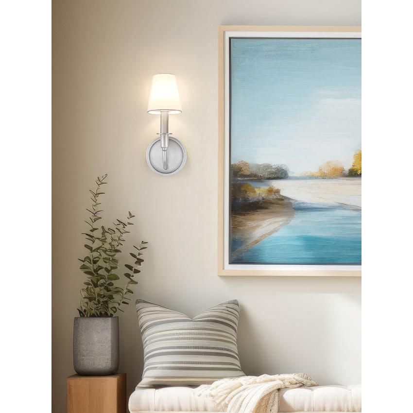 Z-Lite Tova 5" 1-Light Brushed Nickel Steel Frame White Fabric Shade Wall Sconce