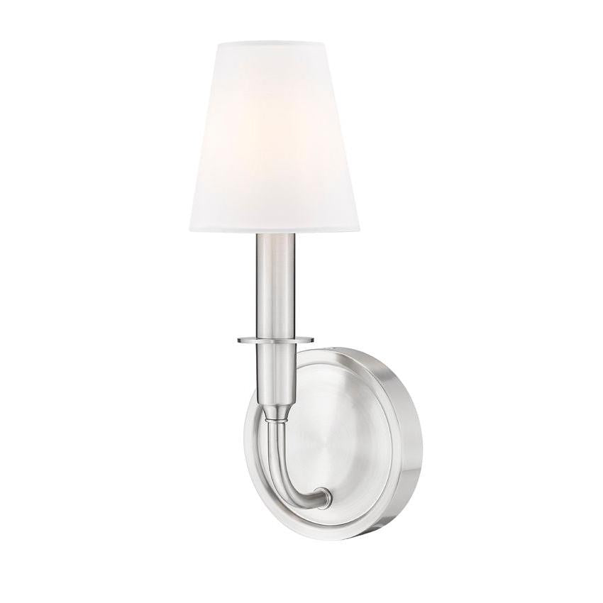 Z-Lite Tova 5" 1-Light Brushed Nickel Steel Frame White Fabric Shade Wall Sconce