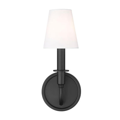Z-Lite Tova 5" 1-Light Matte Black Steel Frame White Fabric Shade Wall Sconce