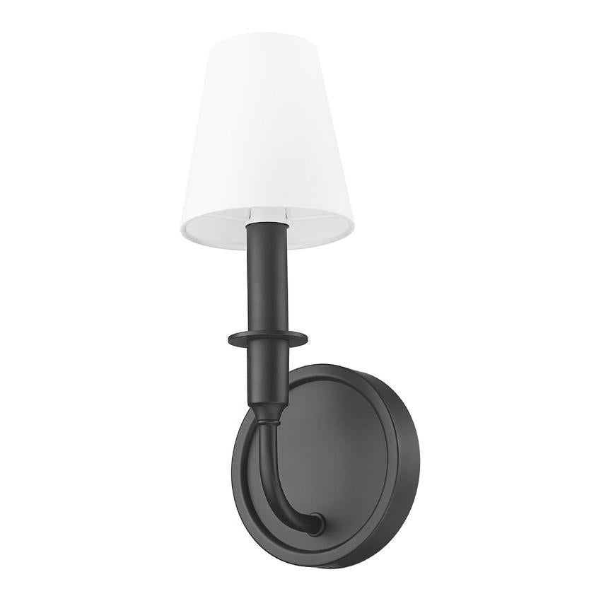 Z-Lite Tova 5" 1-Light Matte Black Steel Frame White Fabric Shade Wall Sconce