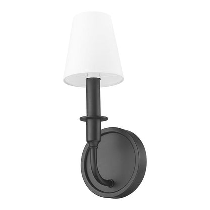 Z-Lite Tova 5" 1-Light Matte Black Steel Frame White Fabric Shade Wall Sconce