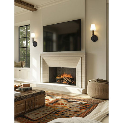 Z-Lite Tova 5" 1-Light Matte Black Steel Frame White Fabric Shade Wall Sconce