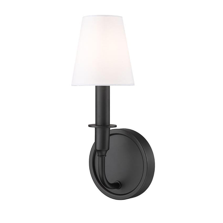 Z-Lite Tova 5" 1-Light Matte Black Steel Frame White Fabric Shade Wall Sconce