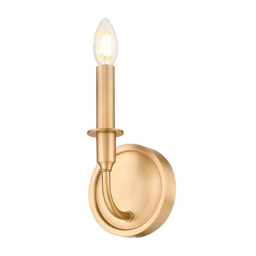 Z-Lite Tova 5" 1-Light Rubbed Brass Steel Frame White Fabric Shade Wall Sconce