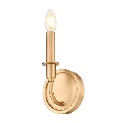 Z-Lite Tova 5" 1-Light Rubbed Brass Steel Frame White Fabric Shade Wall Sconce