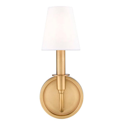 Z-Lite Tova 5" 1-Light Rubbed Brass Steel Frame White Fabric Shade Wall Sconce