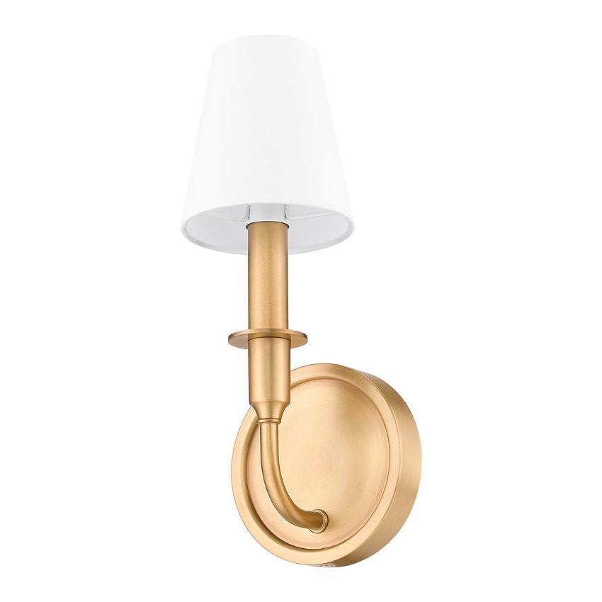Z-Lite Tova 5" 1-Light Rubbed Brass Steel Frame White Fabric Shade Wall Sconce