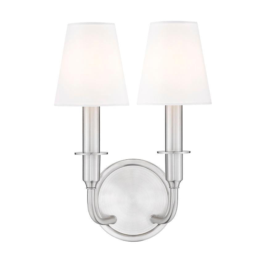 Z-Lite Tova 9" 2-Light Brushed Nickel Steel Frame White Fabric Shade Wall Sconce