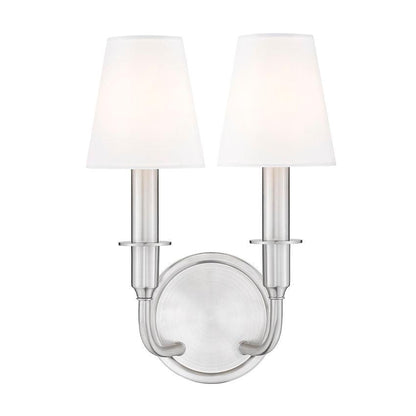 Z-Lite Tova 9" 2-Light Brushed Nickel Steel Frame White Fabric Shade Wall Sconce