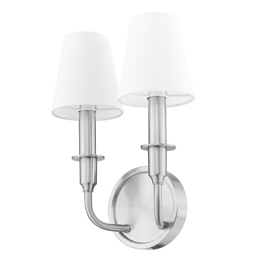 Z-Lite Tova 9" 2-Light Brushed Nickel Steel Frame White Fabric Shade Wall Sconce