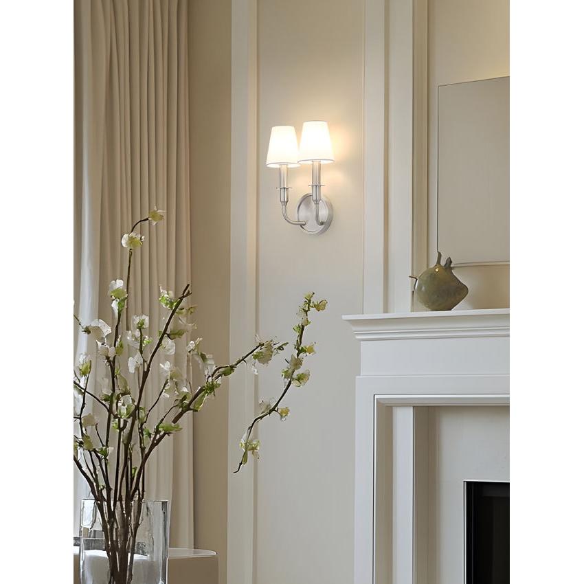 Z-Lite Tova 9" 2-Light Brushed Nickel Steel Frame White Fabric Shade Wall Sconce