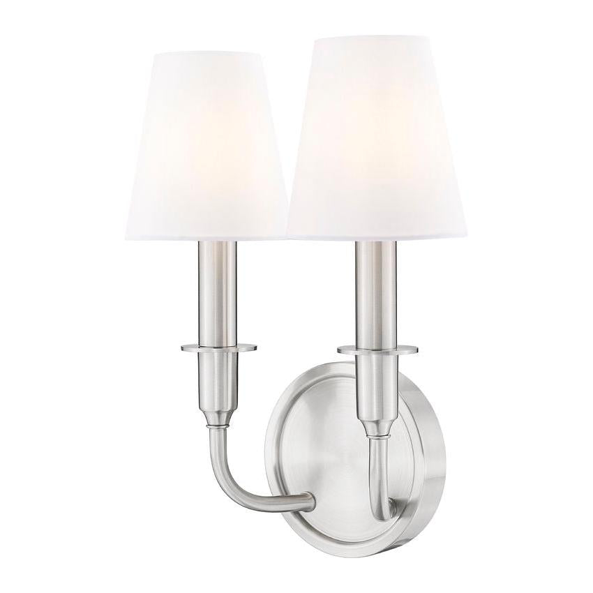Z-Lite Tova 9" 2-Light Brushed Nickel Steel Frame White Fabric Shade Wall Sconce